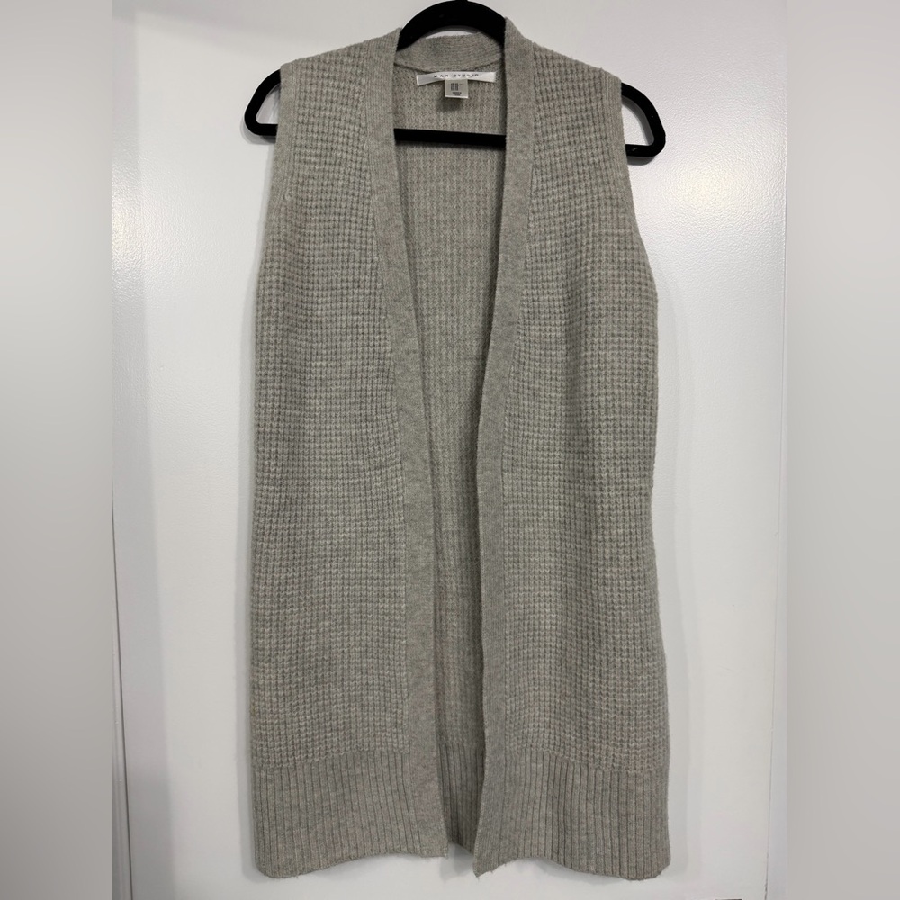 Max Studio Open-Front Sleeveless Knit Wool Vest - Gray Size XS